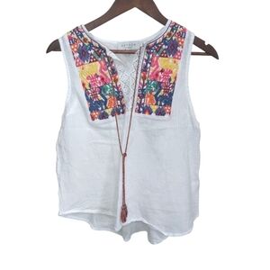 Hayden Quazey White Tank Top with Colorful Embroidery